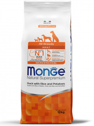 Monge Dog Speciality сухой корм для взрослых собак всех пород с уткой, рисом и картофелем 12 кг