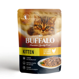 Mr.Buffalo Kitten влажный корм для котят, нежный цыпленок в соусе, в паучах - 85 г х 28 шт