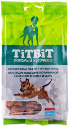 TiTBiT лакомство для собак крупных и средних пород хрустящие подушечки с начинкой со вкусом ягненка и сыра - 95 г