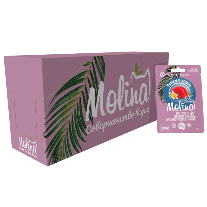 Molina паучи для котят и кошек с тунцом, в соусе - 70 г x 24 шт