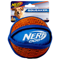 NERF игрушка для собак мяч с узором из нейлона, с пищалкой, синий оранжевый - 15 см