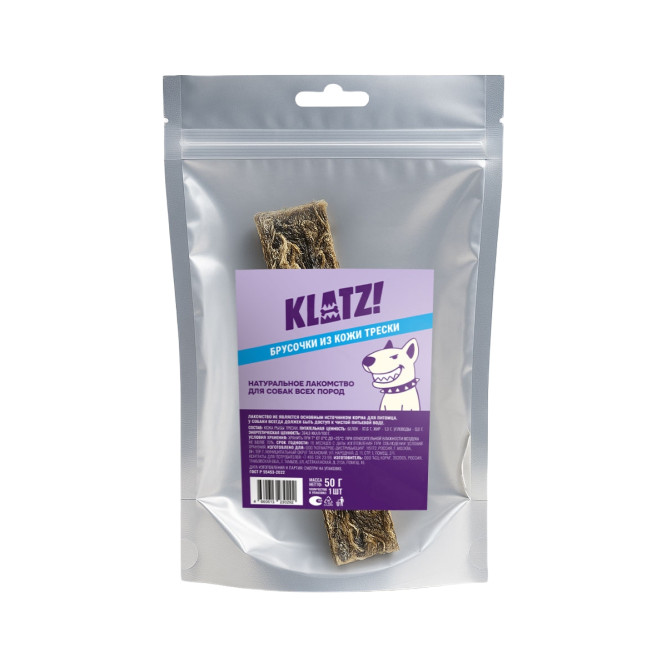 KLATZ! лакомство для взрослых собак всех пород "Брусочки кожи трески" 14 см 3х3 см, 1 шт - 50 г