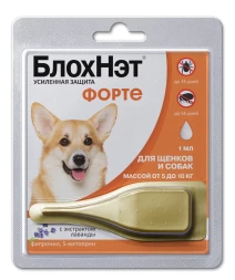 БлохНэт Форт капли от блох и клещей для собак весом 5-10 кг - 1 мл