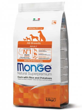 Monge Dog Speciality сухой корм для взрослых собак всех пород с уткой, рисом и картофелем 2,5 кг