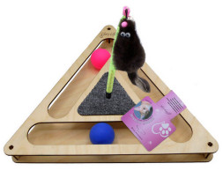 Glory Life игровой комплекс для кошек Треугольник с шариками, игрушкой на пружине и когтеточкой из ковра