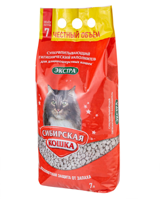 Сибирская Кошка "Экстра" впитывающий наполнитель для длинношерстных кошек - 7 л (3 кг)