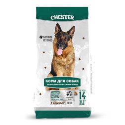 Chester Стандарт сухой корм для взрослых собак средних и крупных пород, мясное ассорти - 14 кг