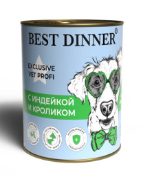 Best Dinner Exclusive Hypoallergenic консервы для собак при проблемах пищеварения c индейкой и кроликом - 340 г