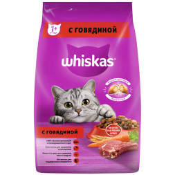 Whiskas Вкусные подушечки с нежным паштетом, сухой корм для взрослых кошек, Аппетитный обед с говядиной - 1,9 кг