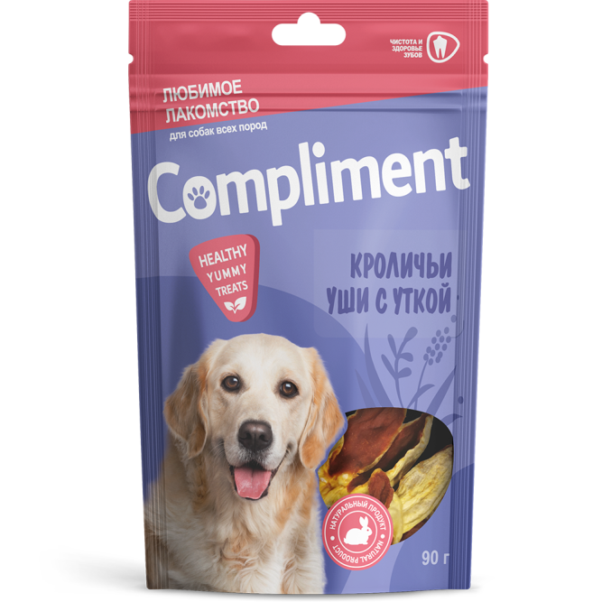 Compliment лакомство для собак всех пород Уши кроличьи с мясом утки - 90 г
