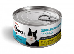 1st Choice Skin &amp; Coat влажный корм для взрослых кошек для кожи и шерсти с тунцом, курицей и ананасом в консервах - 85 г