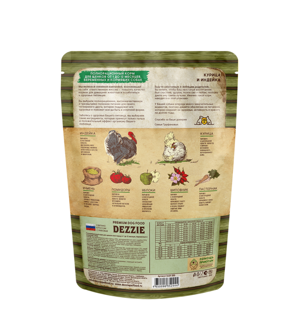 Dezzie Puppy сухой корм для щенков с курицей и индейкой - 800 г