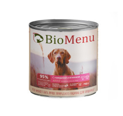 BioMenu влажный корм для взрослых собак с говядиной и ягненком, в консервах  - 750 г х 12 шт