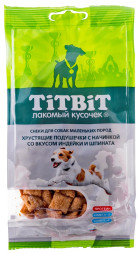 TiTBiT лакомство для собак мелких пород хрустящие подушечки с начинкой со вкусом индейки и шпината - 95 г