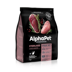 AlphaPet Superpremium полнорационный сухой корм для взрослых стерилизованных кошек с уткой и индейкой - 7 кг