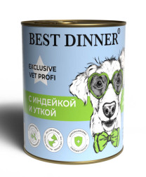 Best Dinner Exclusive Hypoallergenic консервы для собак при проблемах пищеварения с индейкой и уткой - 340 г