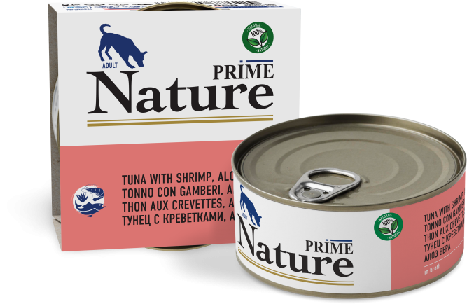 PRIME Nature влажный корм для взрослых собак всех пород, тунец с креветками и алоэ в бульоне, в консервах - 150 г х 24 шт