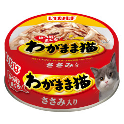 Inaba Wagamama влажный корм для взрослых кошек Микс тунцов с куриным филе в желе, в консервах - 115 г х 24 шт