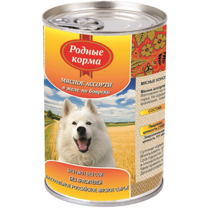 Консервы Родные Корма Мясное ассорти в желе по-боярски для собак - 970 г х 12 шт