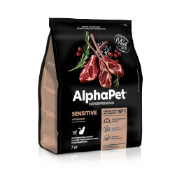 AlphaPet Superpremium полнорационный сухой корм для взрослых кошек с чувствительным пищеварением, с ягненком - 7 кг