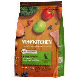 NOW' Kitchen сухой беззерновой корм для взрослых кошек, со свежей индейкой, уткой, лососем и овощами - 1,36 кг