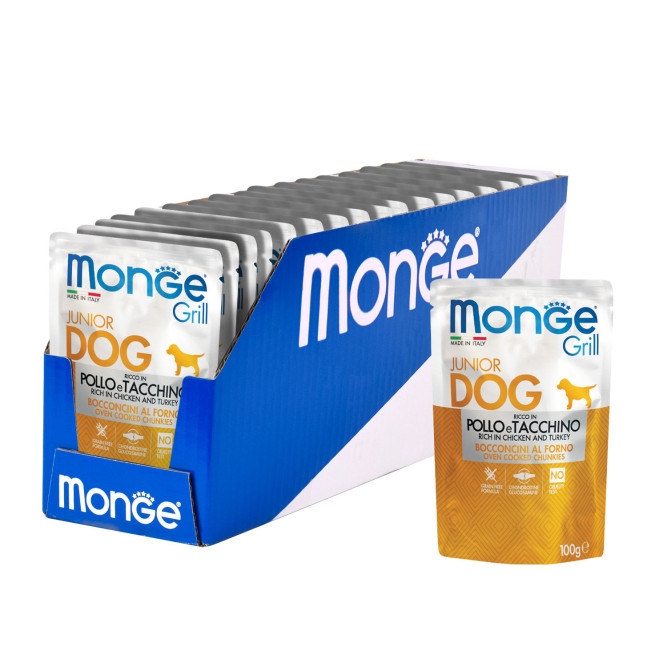 Monge Dog Grill Puppy &amp; Junior влажный корм для щенков всех пород с курицей и индейкой в паучах 100 г (24 шт в уп)