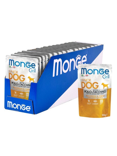 Monge Dog Grill Puppy &amp; Junior влажный корм для щенков всех пород с курицей и индейкой в паучах 100 г (24 шт в уп)
