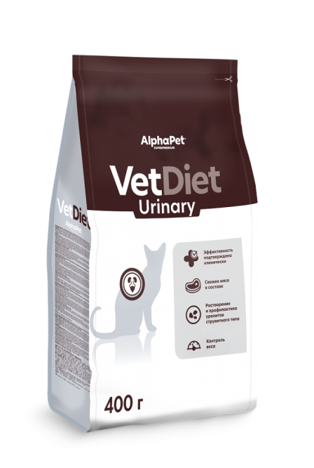 AlphaPet Vet Diet Urinary сухой диетический корм для взрослых кошек и котов при заболеваниях нижних отделов мочевыводящих путей - 400 г