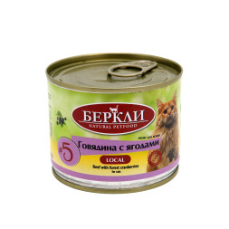 Беркли №5 влажный корм для взрослых кошек и котят, говядина с лесными ягодами - 200 г x 6 шт