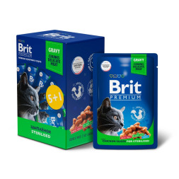 Brit Premium набор паучей для взрослых стерилизованных кошек с цыпленком кусочки в соусе - 85 г х 5+1 шт