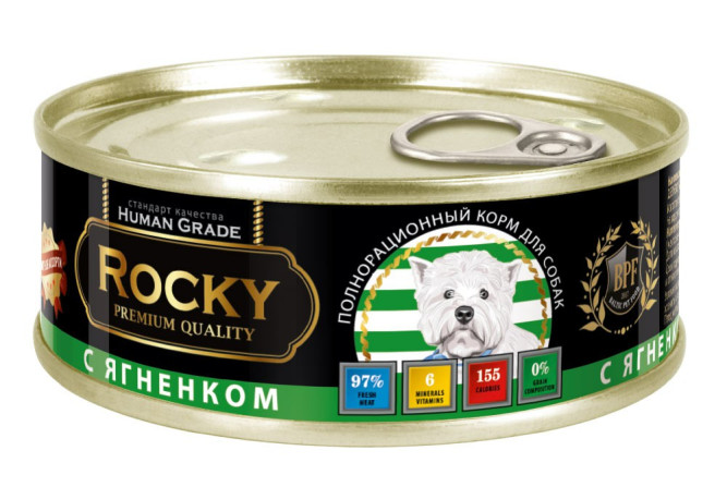 Rocky влажный корм для взрослых собак мясное ассорти с ягненком, в консервах - 100 г х 24 шт