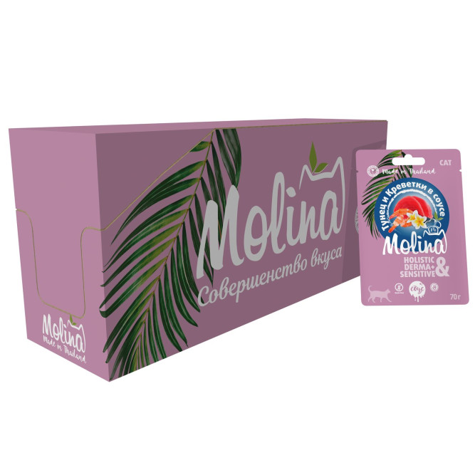 Molina паучи для кошек с тунцом и креветками, в соусе - 70 г x 24 шт