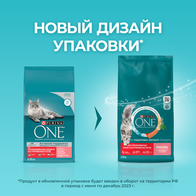Purina ONE сухой корм для стерилизованных кошек с лососем - 9,75 кг