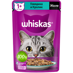 Whiskas влажный корм для взрослых кошек, желе с говядиной и кроликом, в паучах - 75 г х 28 шт