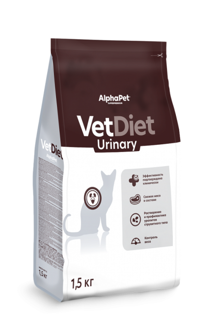 AlphaPet Vet Diet Urinary сухой диетический корм для взрослых кошек и котов при заболеваниях нижних отделов мочевыводящих путей - 1,5 кг