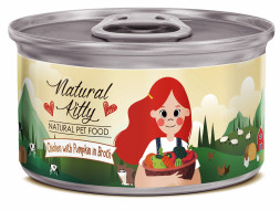 Pettric Natural Kitty влажный корм для взрослых кошек с курицей и тыквой в бульоне, в консервах - 80 г х 24 шт
