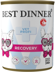 Best Dinner Vet Profi Recovery влажный диетический корм для взрослых кошек и собак при истощении, выздоровлении и послеоперационном восстановлении, в консервах - 340 г х 6 шт