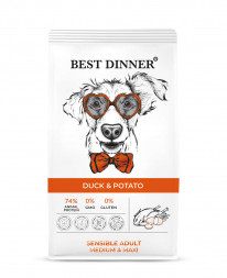 Best Dinner Adult Sensible Medium &amp; Maxi Duck &amp; Potato сухой корм для собак средних и крупных пород склонных к аллергии и проблемам с пищеварением с уткой и картофелем - 3 кг