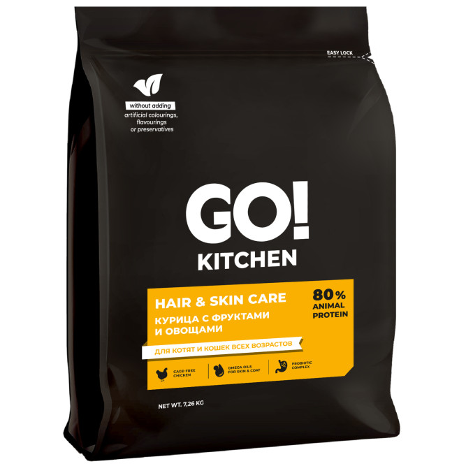 Go' Kitchen SKIN+COAT Care сухой корм для котят и кошек, с курицей - 7,26 кг