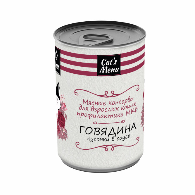 Cat`s Menu влажный корм для взрослых кошек для профилактики МКБ с говядиной кусочки в соусе в консервах - 340 г х 12 шт