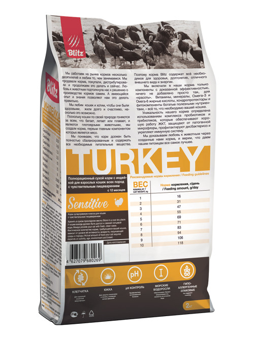 Blitz Sensitive Adult Cats Turkey сухой корм для взрослых кошек, с индейкой - 2 кг