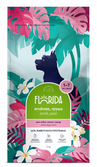 Florida сухой корм для взрослых собак мелких пород с ягненком и грушей - 3 кг