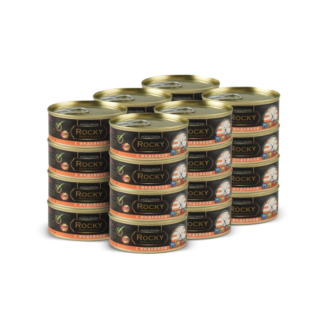 Rocky влажный корм для взрослых собак мясное ассорти с индейкой, в консервах - 100 г х 24 шт