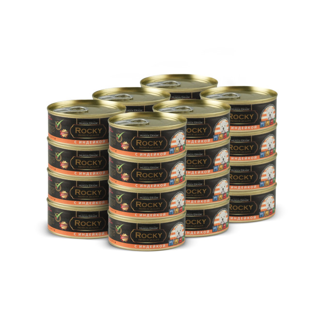 Rocky влажный корм для взрослых собак мясное ассорти с индейкой, в консервах - 100 г х 24 шт