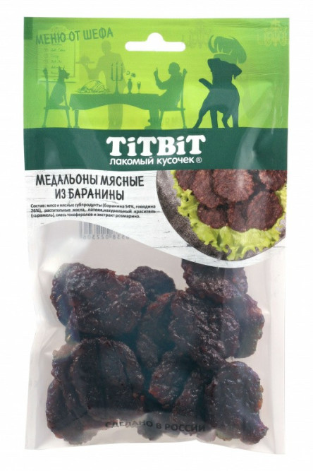 TiTBiT "Меню от Шефа" медальоны мясные из баранины для собак - 80 г