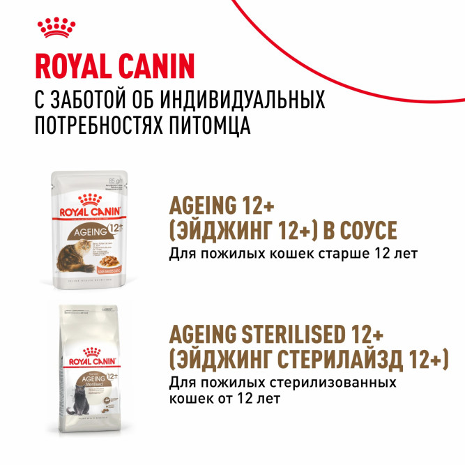 Royal Canin Agening 12+ влажный корм для стареющих кошек старше 12 лет, мелкие кусочки в желе, в паучах - 85 г х 28 шт