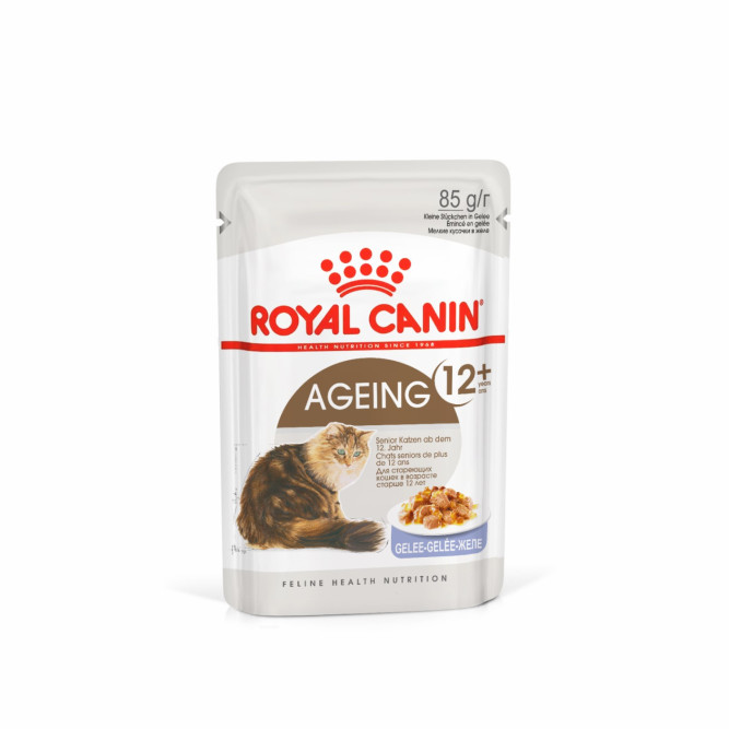 Royal Canin Agening 12+ влажный корм для стареющих кошек старше 12 лет, мелкие кусочки в желе, в паучах - 85 г х 28 шт
