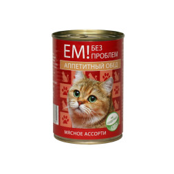 Ем без проблем Аппетитный Обед влажный корм для кошек с мясным ассорти, в консервах - 410 г х 20 шт