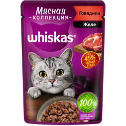 Whiskas Мясная коллекция влажный корм для взрослых кошек, с говядиной, в паучах - 75 г х 28 шт