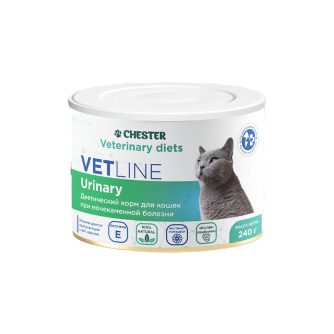 Chester Vetline Urinary влажный диетический корм для кошек при заболеваниях нижних отделов мочевыводящих путей, в консервах - 240 г х 6 шт